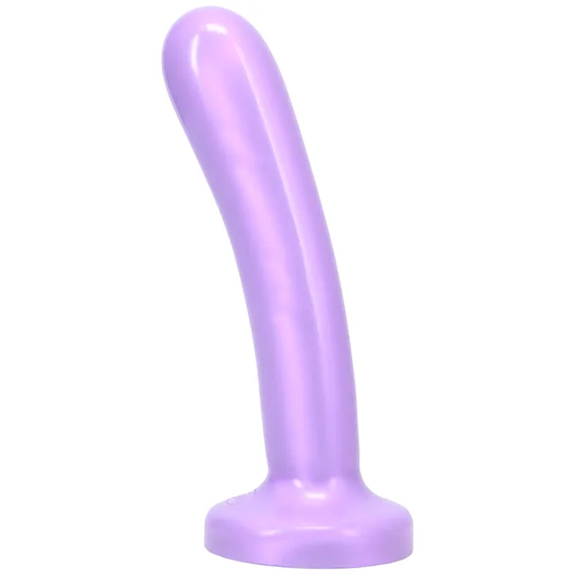 Left angle of lavender Tantus Silk Large with curved shaft