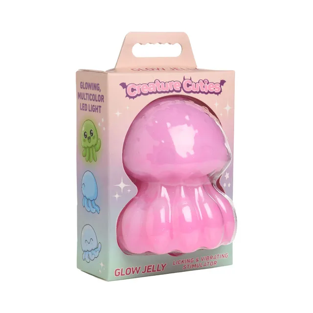 Creature Cuties Glow Jelly pink LED stimulator in illustrated retail packaging