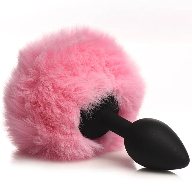 Black silicone plug with round pink Tailz bunny pom-pom
