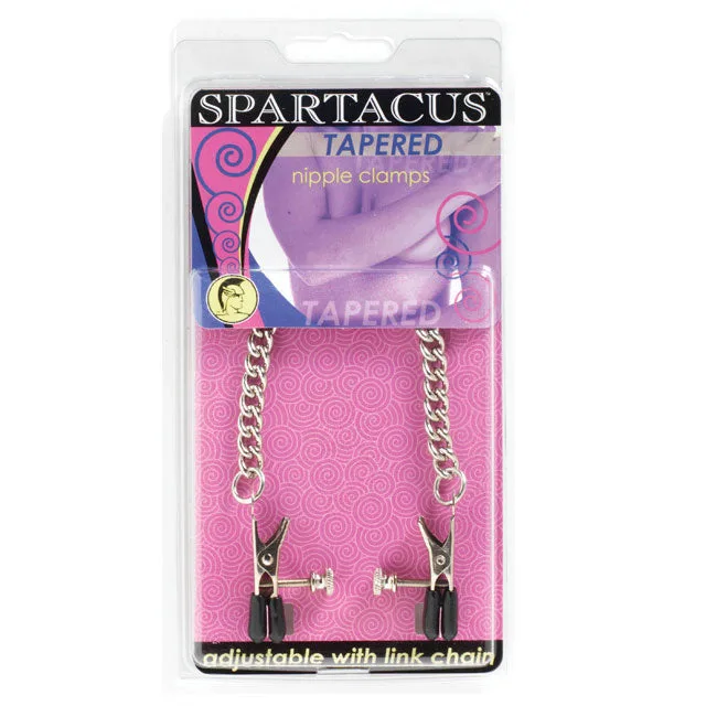 Spartacus tapered adjustable nipple clamps with chain in pink package