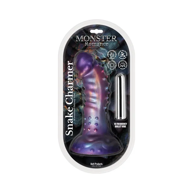 Monster Romance Snake Charmer purple blue dildo and silver bullet in clear package