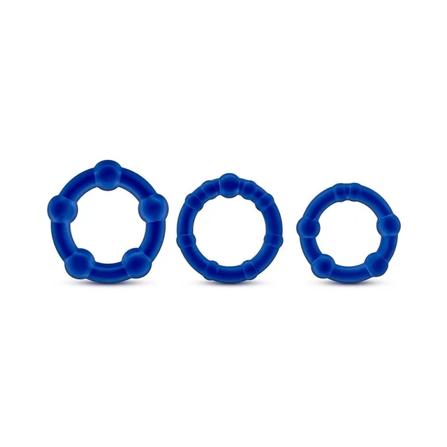 Stay Hard Beaded Cockrings three blue rings arranged by size