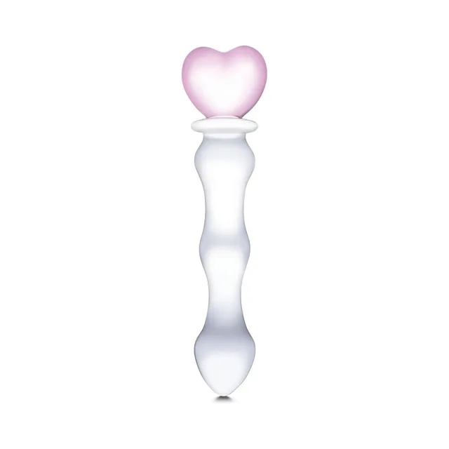 Glas 8 in. Sweetheart Glass Dildo with Pink Heart-Shaped Handle