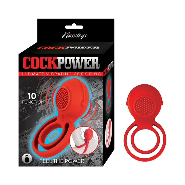 Red Cockpower Ultimate dual-loop vibrating ring beside black retail box