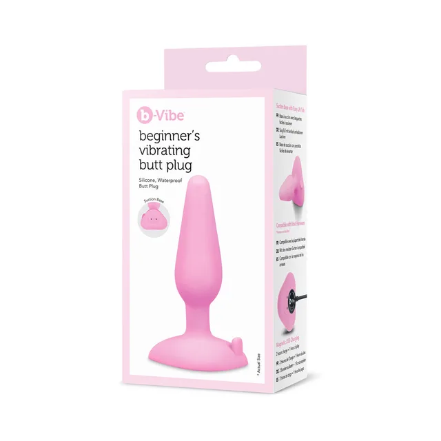 pink b-Vibe Beginners vibrating butt plug pictured on white and pink box