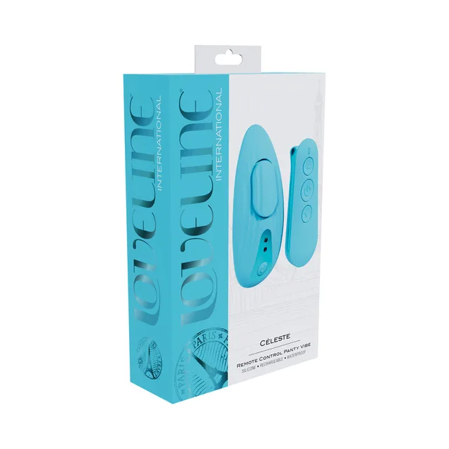 Blue Loveline Celeste pebble vibrator and remote in turquoise box