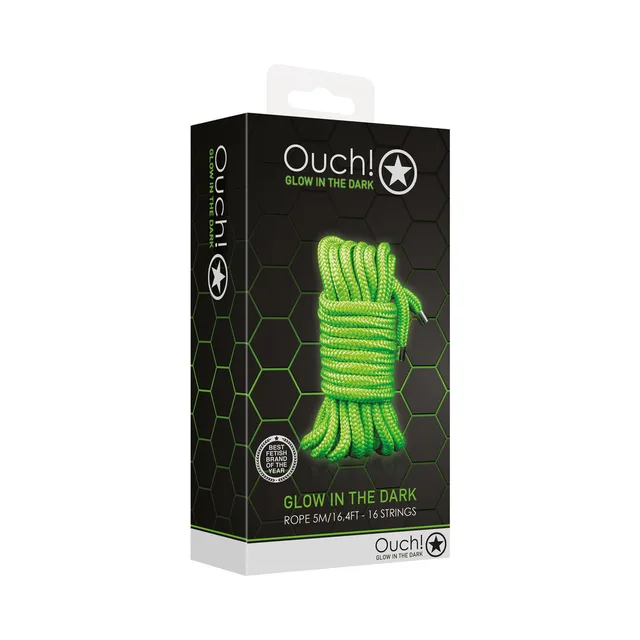 Ouch neon-green 5-meter rope in black retail box