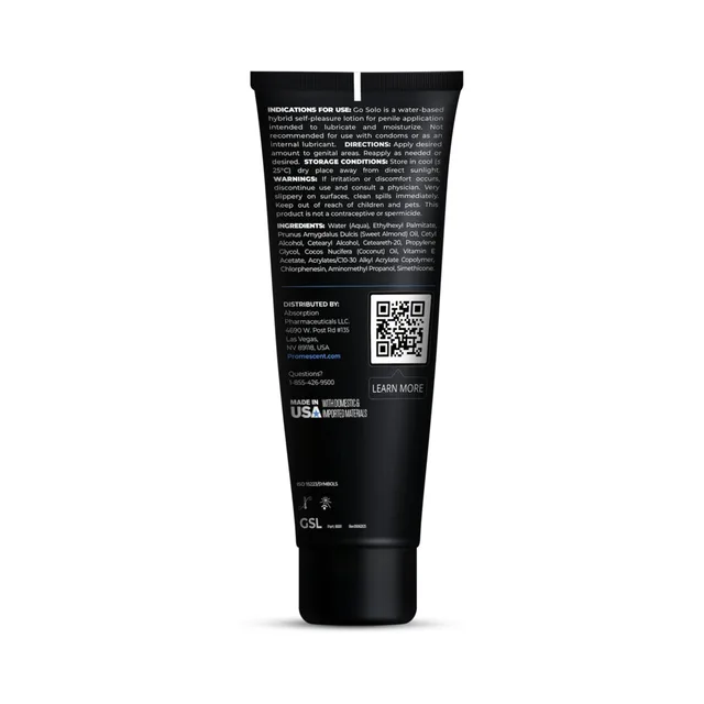 Rear panel of Promescent Go Solo self-play lotion tube