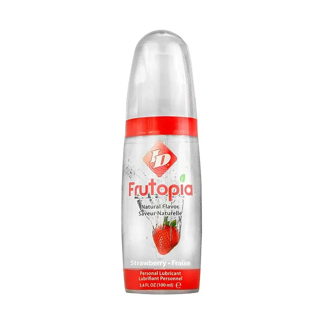 Clear ID Frutopia Strawberry lubricant bottle with coral band