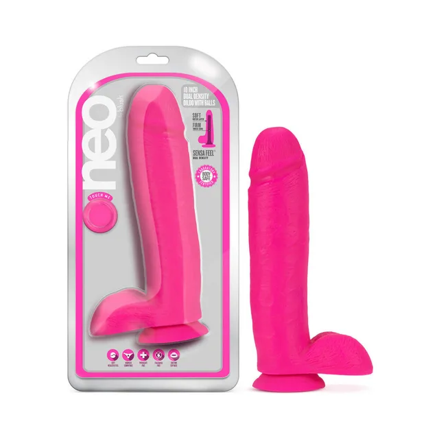 Blush Neo neon-pink 10-inch dildo with retail pack