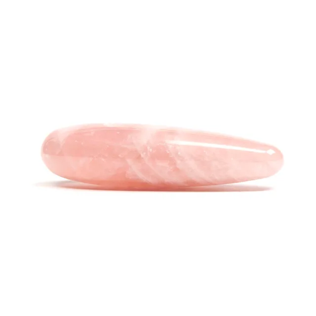 Flat side profile of polished Heart Original rose quartz wand