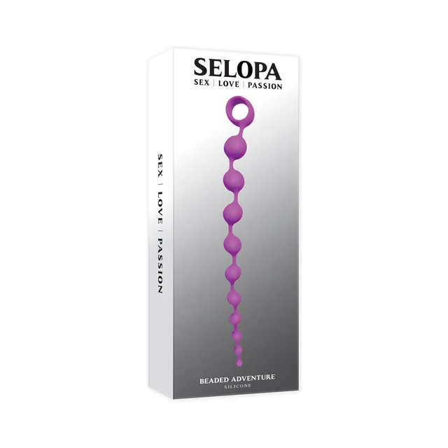 Selopa Beaded Adventure purple silicone beads inside tall white retail box