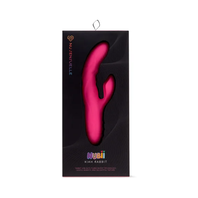 pink Nu Sensuelle Kiah Nubii rabbit vibrator displayed in tall black window box