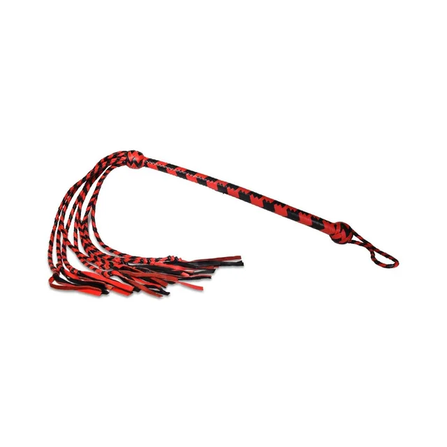 Prowler RED long-handle flogger with red and black tails