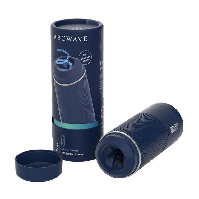 Arcwave Pow blue cylindrical stroker beside retail tube