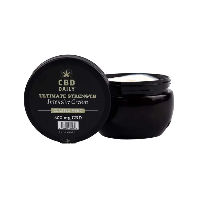 Angled open jar and lid for Earthly Body CBD Daily Mint cream