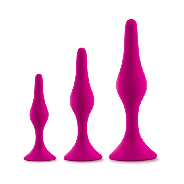 Blush Luxe hot-pink three-piece plug kit upright lineup in small medium and large sizes
