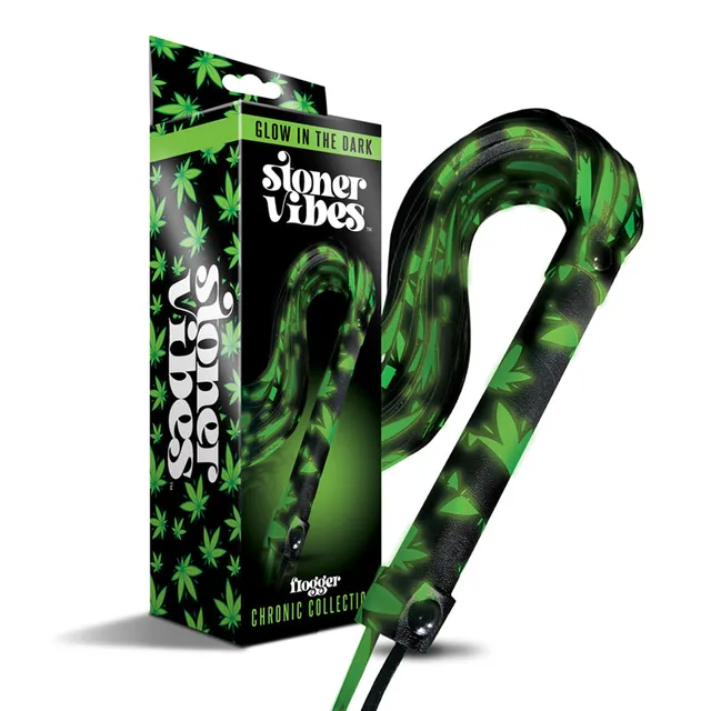 Stoner Vibes green cannabis flogger pictured beside retail box