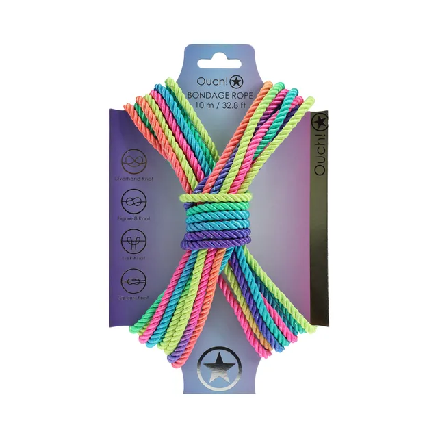 Shots Ouch bright multicolor 10 m nylon bondage rope