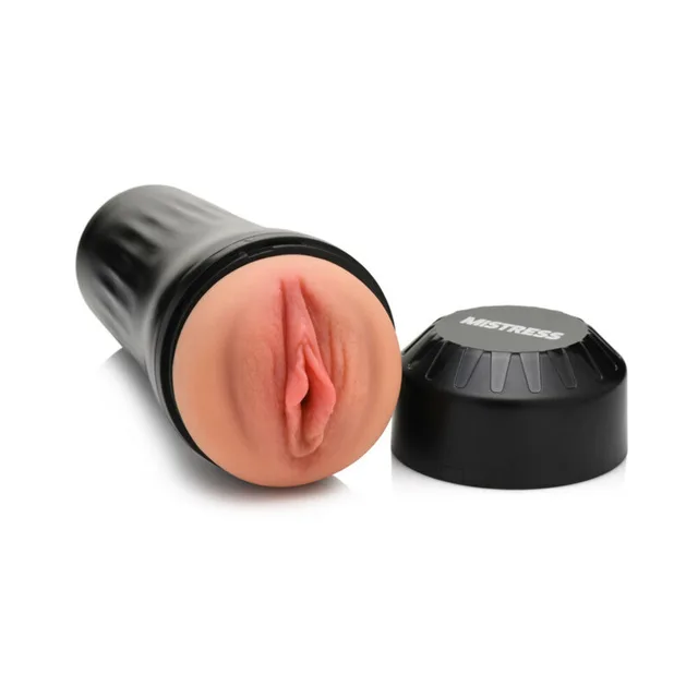 black cylindrical Curve Mistress masturbator with pink opening and detached cap