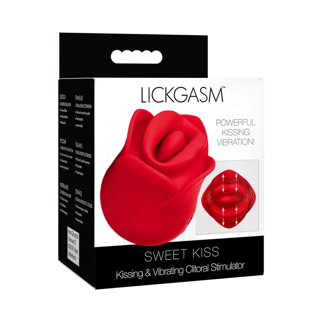Lickgasm Sweet Kiss red rose vibrator in white-and-black retail box