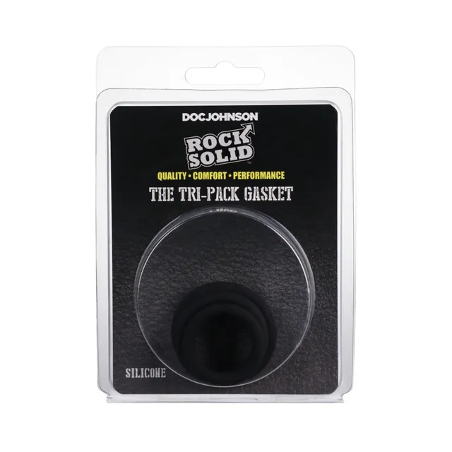 Rock Solid Black Silicone Gasket Ring Set in black blister card packaging