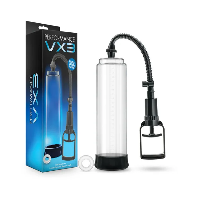 Performance VX3 clear cylinder and hand pump beside retail box