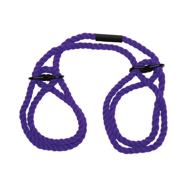 violet Merci rope cuffs coiled into paired loops with black swivel clips