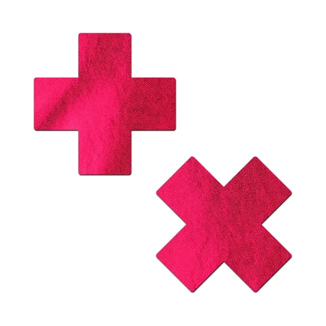 Red Pastease Plus X vinyl pasties in plus and X shapes