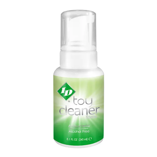 ID Toy Cleaner Foam 8.1 oz white foaming pump bottle with green label and clear cap