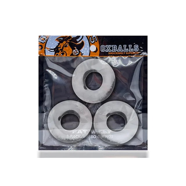 Three OxBalls Fat Willy Clear jumbo cock rings in clear retail pouch