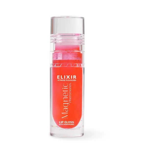 Elixir Magnetic coral lip gloss 0.17 oz front view of clear cylinder