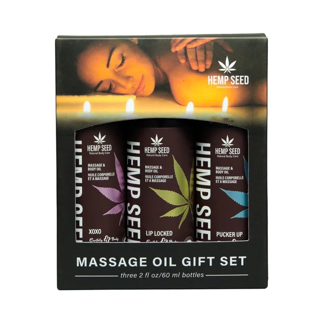 Front of Earthly Body Valentine oil trio black windowed gift box