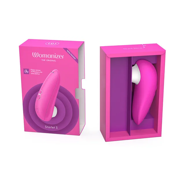 Open retail box displaying hot pink Womanizer Starlet 3