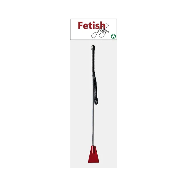 Rouge Fetish Play riding crop with black shaft, wrist loop and red tip