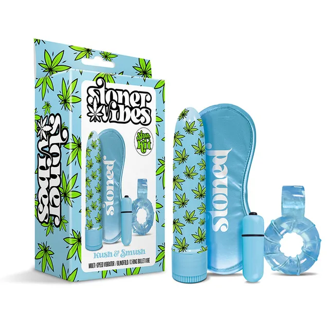 Blue Kush and Smush kit with vibrator bullet ring mask and box