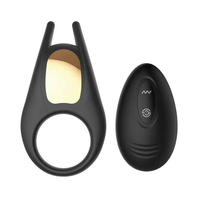 Adam & Eve Lucas II black couples vibrator front view with remote