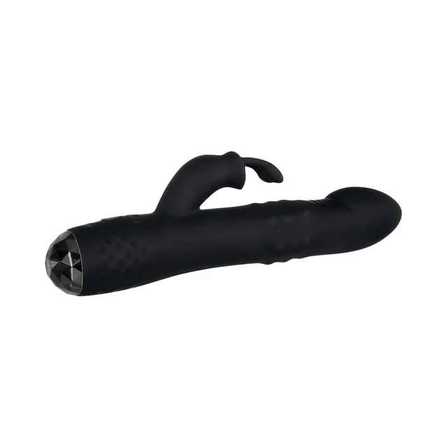 Horizontal view of black Bodacious Bunny vibrator