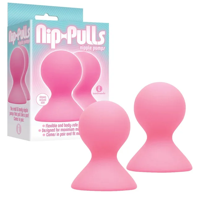 The 9's Pink Silicone Nip-Pulls two pink suction cups beside aqua pink retail cartons