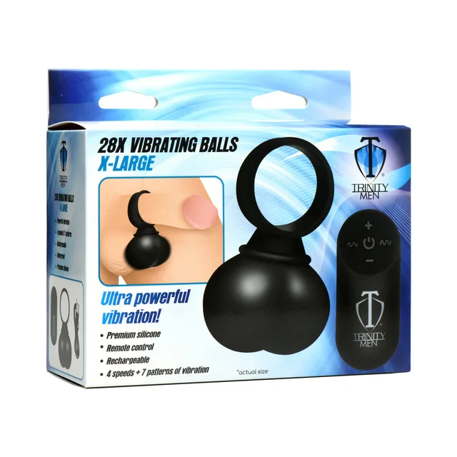 Black Trinity Vibes XL vibrating-ball ring and remote on blue retail box