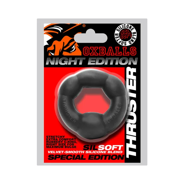 Oxballs Thruster Night black three-lobe silicone ring package