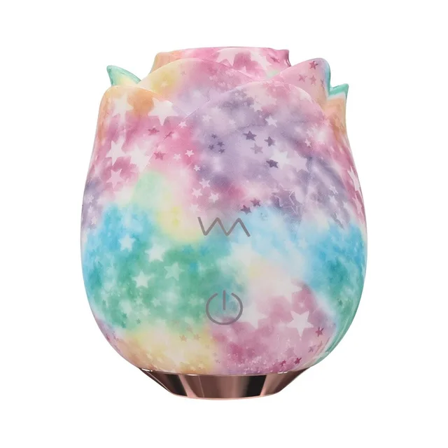 Front view of rainbow flower-shaped Ravishing Rose stimulator
