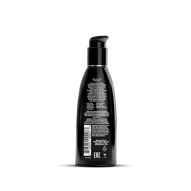 Wicked Aqua Heat Lubricant black bottle rear with white text and barcode