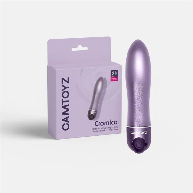 Camtoyz Cromica light-purple bullet vibrator beside lavender retail box