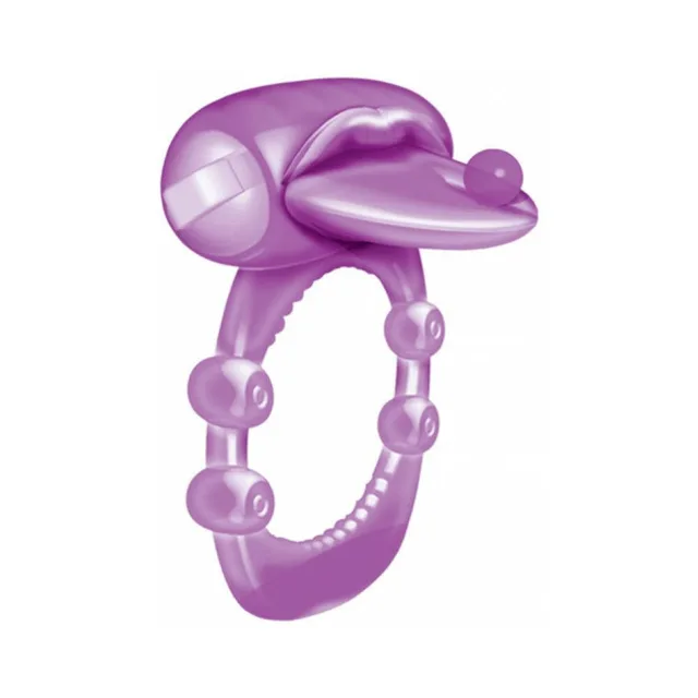 Unboxed purple Xtreme Vibes Nubbie Tongue ring with raised nubs and lower loop