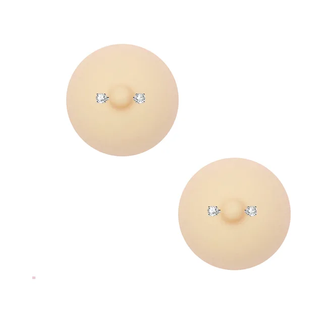 pair of nude round silicone nipple covers with crystal-tipped barbell details