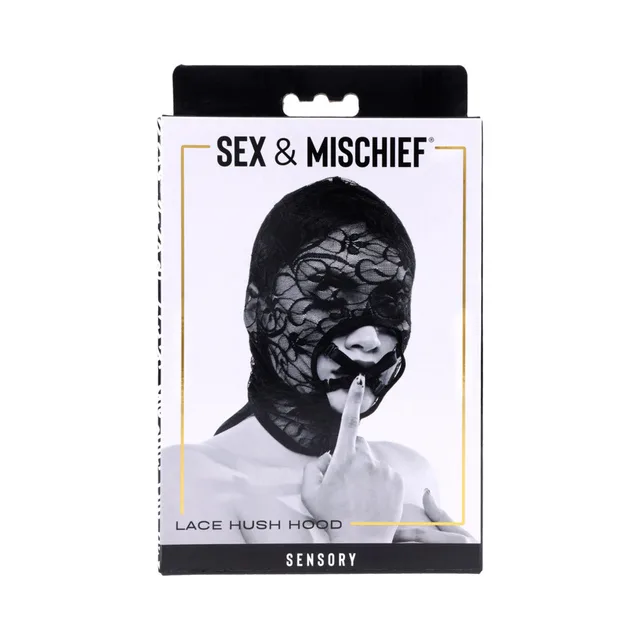 Sportsheets Sex and Mischief black floral lace Hush Hood in retail package