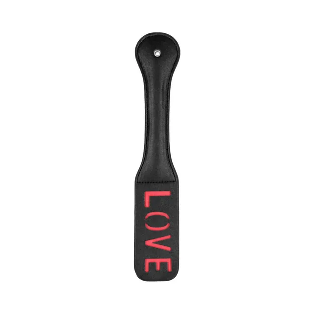 Black Ouch paddle with red LOVE lettering and rounded handle