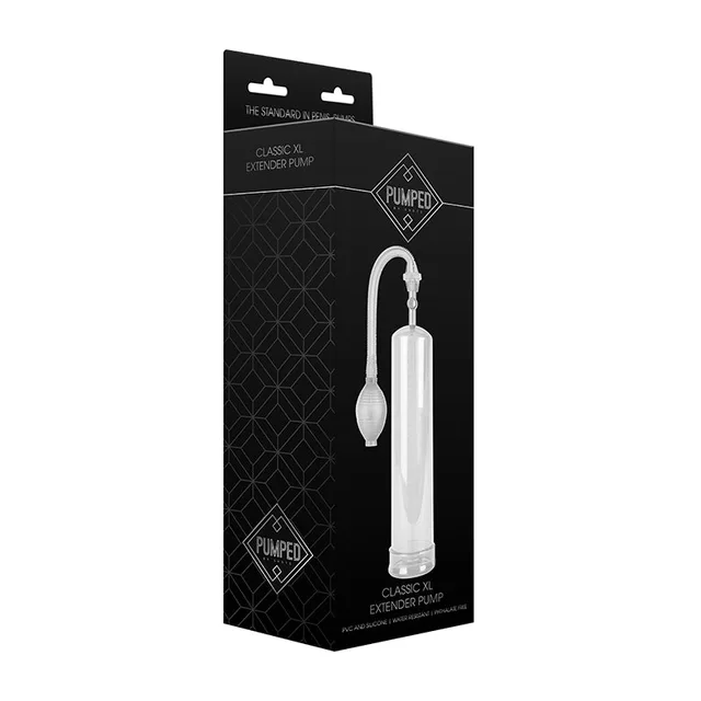 Shots Pumped Classic XL Clear Extender Pump in carton