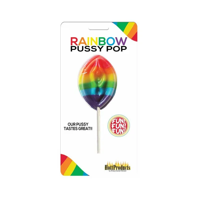 Hott Products Rainbow Candy Pop front white card with striped candy